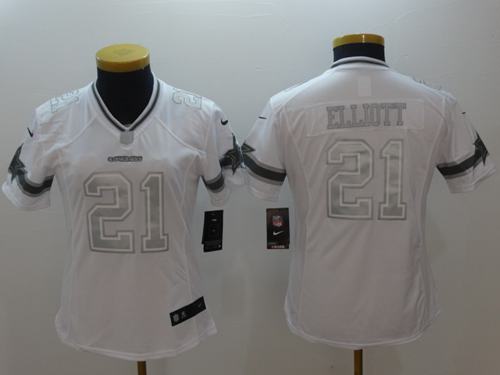 Nike Cowboys #21 Ezekiel Elliott White Women's Stitched NFL Limited Platinum Jersey Nike Cowboys #21 Ezekiel Elliott White Women's Stitched NFL Limited Platinum Jersey