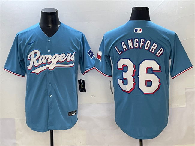 Men's Texas Rangers #36 Wyatt Langford Blue Limited Stitched Baseball Jersey Men's Texas Rangers #36 Wyatt Langford Blue Limited Stitched Baseball Jersey