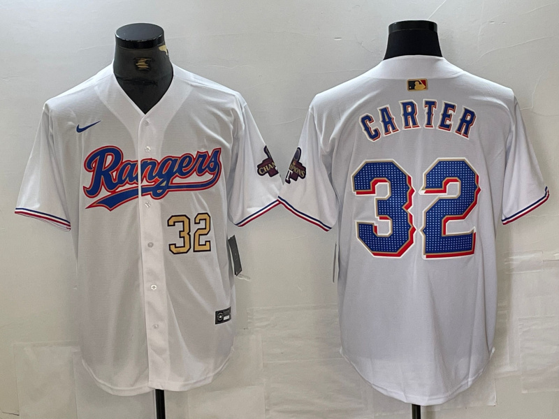 Men's Texas Rangers #32 Evan Carter White Gold Cool Base Stitched Baseball Jersey Men's Texas Rangers #32 Evan Carter White Gold Cool Base Stitched Baseball Jersey