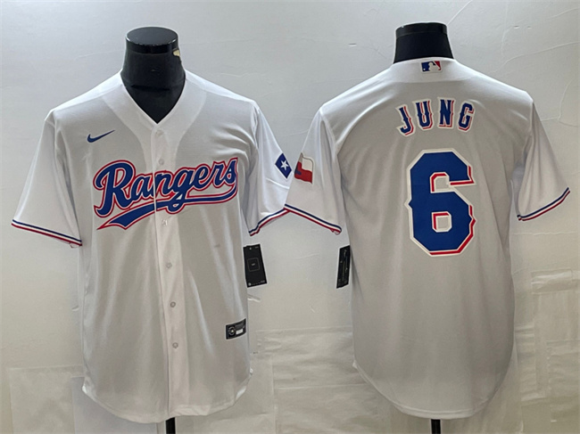 Men's Texas Rangers #6 Josh Jung White With Patch Cool Base Stitched Baseball Jersey Men's Texas Rangers #6 Josh Jung White With Patch Cool Base Stitched Baseball Jersey