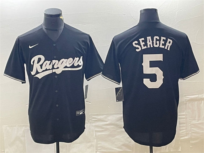 Men's Texas Rangers #5 Corey Seager Black Cool Base Stitched Baseball Jersey Men's Texas Rangers #5 Corey Seager Black Cool Base Stitched Baseball Jersey