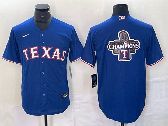 Men's Texas Rangers Royal 2023 World Series Champions Big Logo Cool Base Stitched Baseball JerseySS Men's Texas Rangers Royal 2023 World Series Champions Big Logo Cool Base Stitched Baseball JerseySS