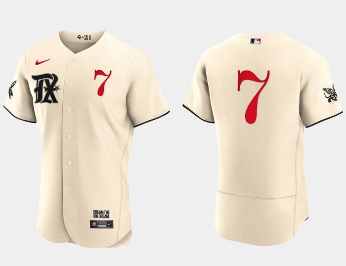 Men's Texas Rangers #7 Ivan Rodriguez Cream 2023 City Connect Flex Base Stitched Baseball Jersey Men's Texas Rangers #7 Ivan Rodriguez Cream 2023 City Connect Flex Base Stitched Baseball Jersey