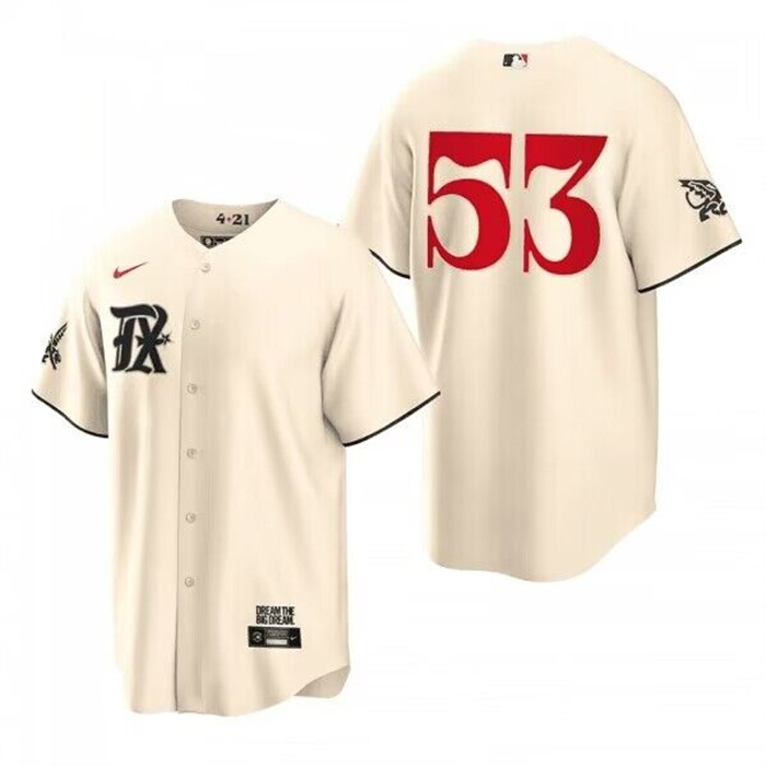Men's Texas Rangers #53 Adolis García Cream 2023 City Connect Cool Base Stitched Baseball Jersey Men's Texas Rangers #53 Adolis García Cream 2023 City Connect Cool Base Stitched Baseball Jersey