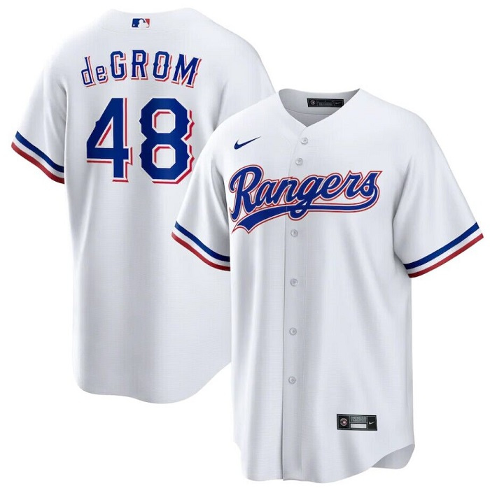 Men's Texas Rangers #48 Jacob DeGrom White Cool Base Stitched Baseball Jersey Men's Texas Rangers #48 Jacob DeGrom White Cool Base Stitched Baseball Jersey