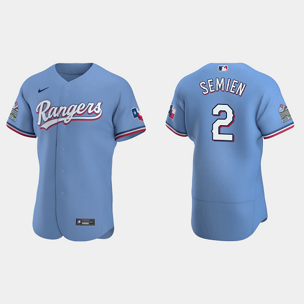 Men's Texas Rangers #2 Marcus Semien Light Blue Flex Base Stitched Jersey Men's Texas Rangers #2 Marcus Semien Light Blue Flex Base Stitched Jersey