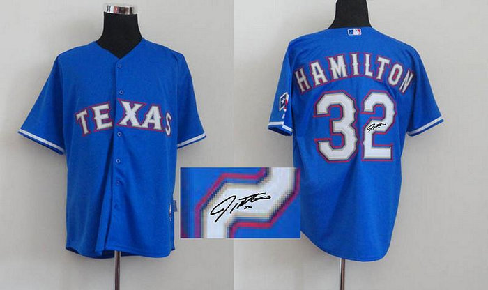 Texas Rangers #32 Josh Hamilton blue MLB Jerseys(Signed) Texas Rangers #32 Josh Hamilton blue MLB Jerseys(Signed)