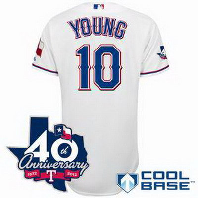 Texas Rangers 10# Michael Young white w 40th Anniversary Patch Texas Rangers 10# Michael Young white w 40th Anniversary Patch