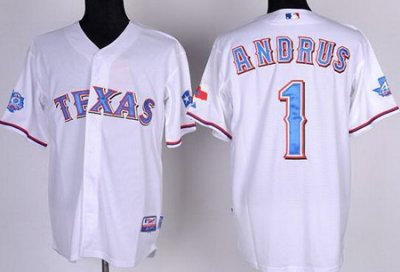 Texas Rangers 1# Elvis Andrus White Cool Base Jersey w 40th Anniversary Patch Texas Rangers 1# Elvis Andrus White Cool Base Jersey w 40th Anniversary Patch
