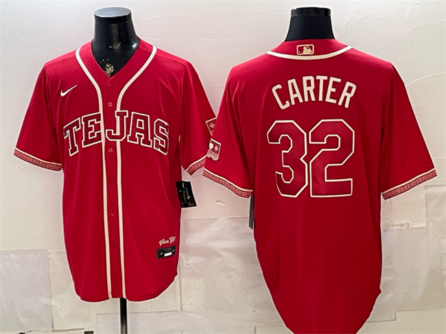 Men's Texas Rangers #32 Evan Carter Red 2026 City Connect Stadium Stitched Baseball Jersey Men's Texas Rangers #32 Evan Carter Red 2026 City Connect Stadium Stitched Baseball Jersey