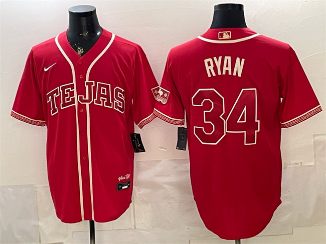 Men's Texas Rangers #34 Nolan Ryan Red 2026 City Connect Stadium Stitched Baseball Jersey Men's Texas Rangers #34 Nolan Ryan Red 2026 City Connect Stadium Stitched Baseball Jersey
