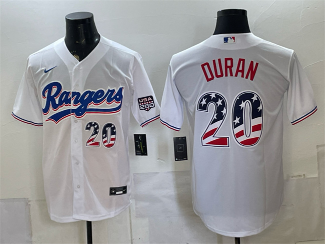 Men's Texas Rangers #20 Ezequiel Durán White 2026 USA 250 Fourth of July Home Stitched Baseball Jersey Men's Texas Rangers #20 Ezequiel Durán White 2026 USA 250 Fourth of July Home Stitched Baseball Jersey