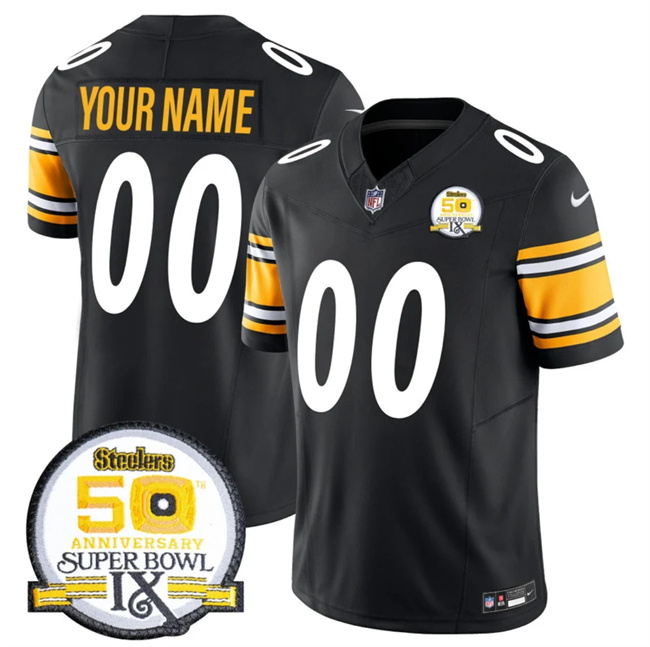 Men's Pittsburgh Steelers Active Player Custom Black 2024 F.U.S.E. 50th Anniversary Of Super Bowl IX Alternate Vapor Untouchable Limited Stitched Jersey Men's Pittsburgh Steelers Active Player Custom Black 2024 F.U.S.E. 50th Anniversary Of Super Bowl IX Alternate Vapor Untouchable Limited Stitched Jersey