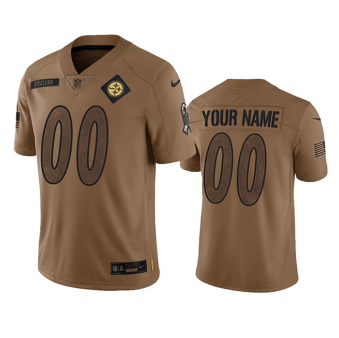 Men's Pittsburgh Steelers Active Player Custom 2023 Brown Salute To Setvice Limited Stitched Football Jersey Men's Pittsburgh Steelers Active Player Custom 2023 Brown Salute To Setvice Limited Stitched Football Jersey