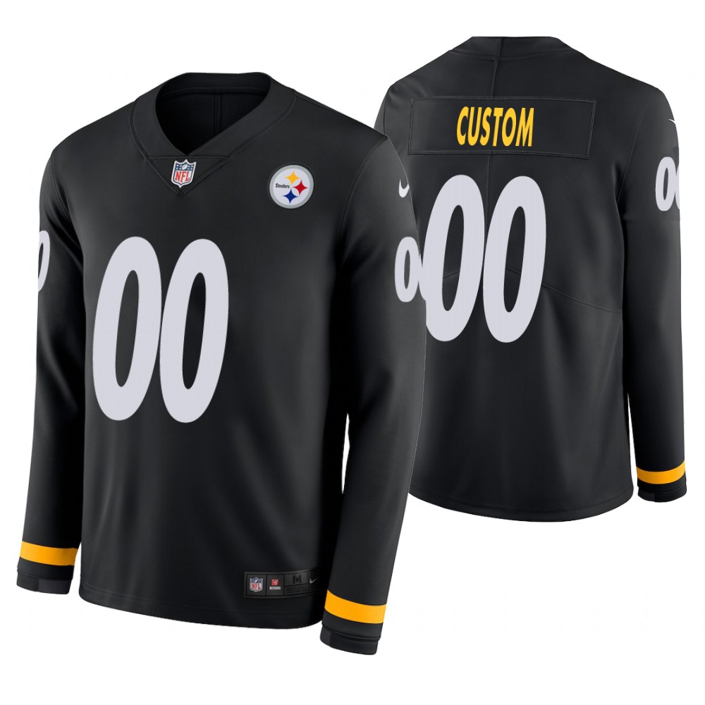 Pittsburgh Steelers Custom Black Therma Long Sleeve Jersey Pittsburgh Steelers Custom Black Therma Long Sleeve Jersey