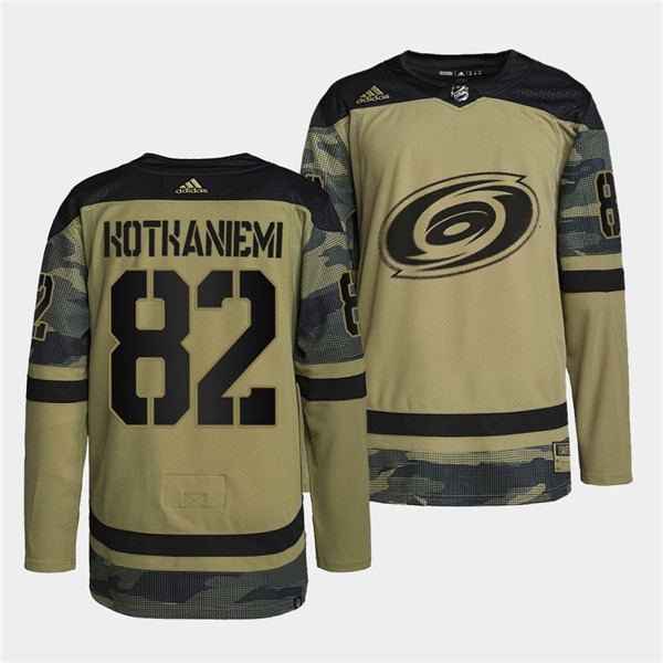 Men's Carolina Hurricanes #82 Jesperi Kotkaniemi 2022 Camo Military Appreciation Night Stitched Jersey Men's Carolina Hurricanes #82 Jesperi Kotkaniemi 2022 Camo Military Appreciation Night Stitched Jersey