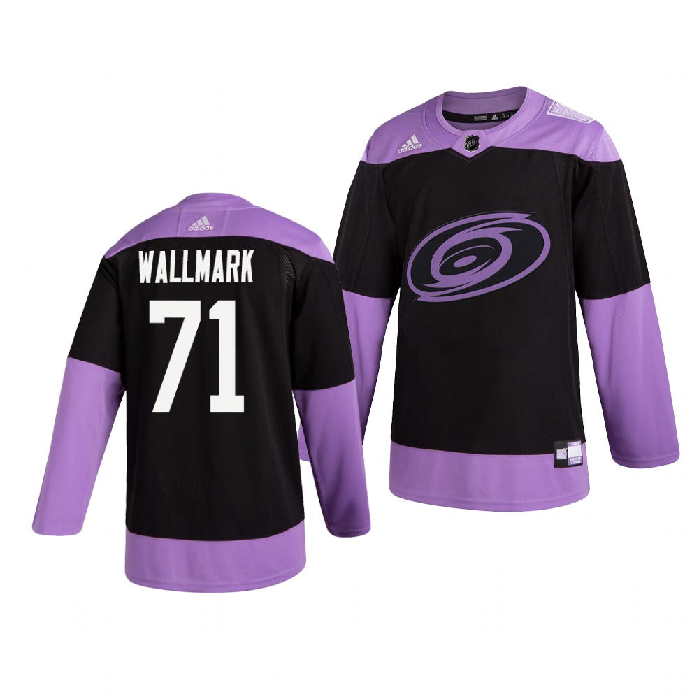 Hurricanes 71 Lucas Wallmark Black Purple Hockey Fights Cancer Adidas Jersey Hurricanes 71 Lucas Wallmark Black Purple Hockey Fights Cancer Adidas Jersey