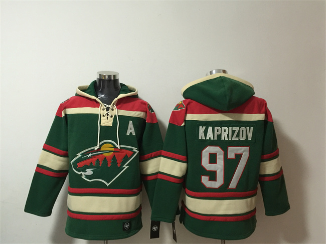 Men's Minnesota Wild #97 Kirill Kaprizov Green Lace-Up Pullover Hoodie Men's Minnesota Wild #97 Kirill Kaprizov Green Lace-Up Pullover Hoodie