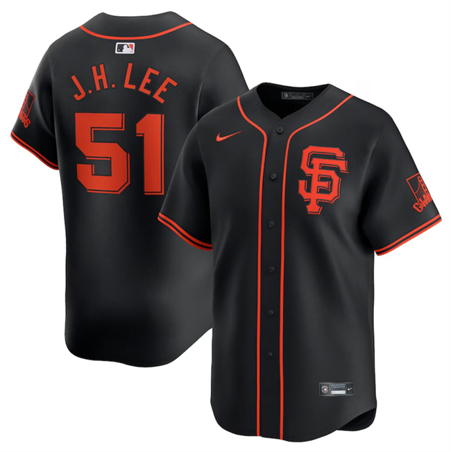 Men's San Francisco Giants #51 Jung Hoo Lee Black 2024 Black AlternateLimited Stitched Baseball Jersey Men's San Francisco Giants #51 Jung Hoo Lee Black 2024 Black AlternateLimited Stitched Baseball Jersey