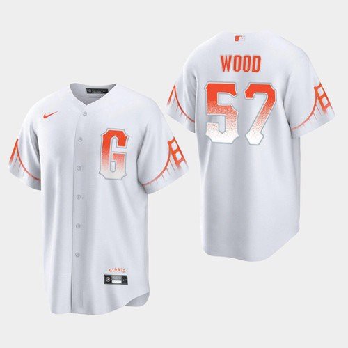 Men's San Francisco Giants #57 Alex Wood White 2021 City Connect Nike Jersey Men's San Francisco Giants #57 Alex Wood White 2021 City Connect Nike Jersey