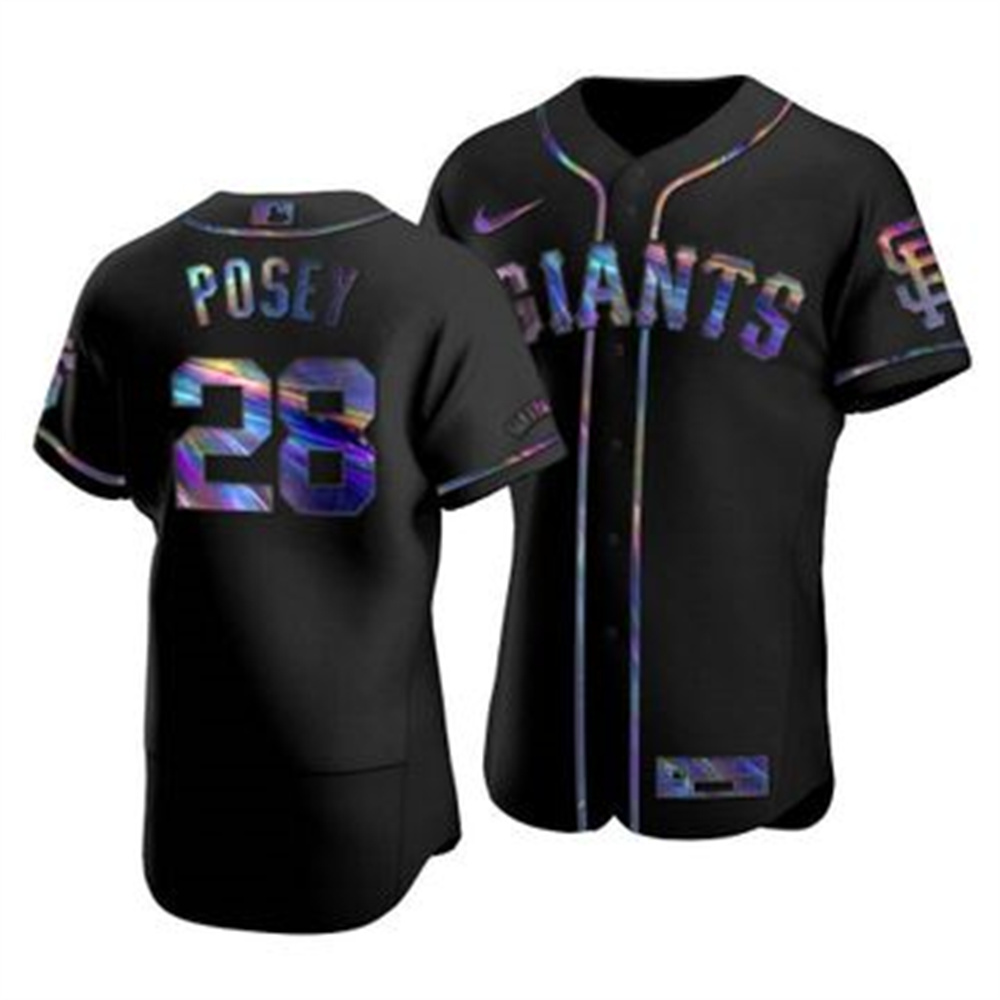 San Francisco Giants #28 Buster Posey Men's Nike Iridescent Holographic Collection MLB Jersey - Black San Francisco Giants #28 Buster Posey Men's Nike Iridescent Holographic Collection MLB Jersey - Black
