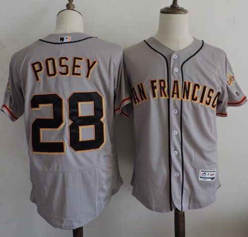 Giants #28 Buster Posey Grey Flexbase Authentic Collection Road Stitched MLB jerseys Giants #28 Buster Posey Grey Flexbase Authentic Collection Road Stitched MLB jerseys