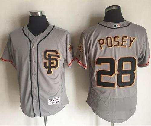 Giants #28 Buster Posey Grey Flexbase Authentic Collection Road 2 Stitched MLB Jersey Giants #28 Buster Posey Grey Flexbase Authentic Collection Road 2 Stitched MLB Jersey