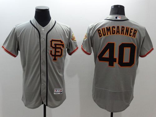 Giants #40 Madison Bumgarner Grey Flexbase Authentic Collection Road 2 Stitched MLB Jersey Giants #40 Madison Bumgarner Grey Flexbase Authentic Collection Road 2 Stitched MLB Jersey