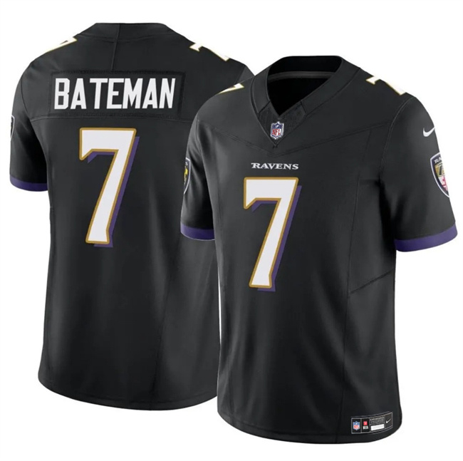 Men's Baltimore Ravens #7 Rashod Bateman Black 2023 F.U.S.E Vapor Limited Football Jersey Men's Baltimore Ravens #7 Rashod Bateman Black 2023 F.U.S.E Vapor Limited Football Jersey