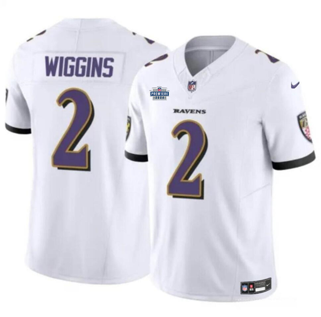 Men's Baltimore Ravens #2 Nate Wiggins White 2024 With Dradt Patch F.U.S.E Vapor Limited Football Jersey Men's Baltimore Ravens #2 Nate Wiggins White 2024 With Dradt Patch F.U.S.E Vapor Limited Football Jersey