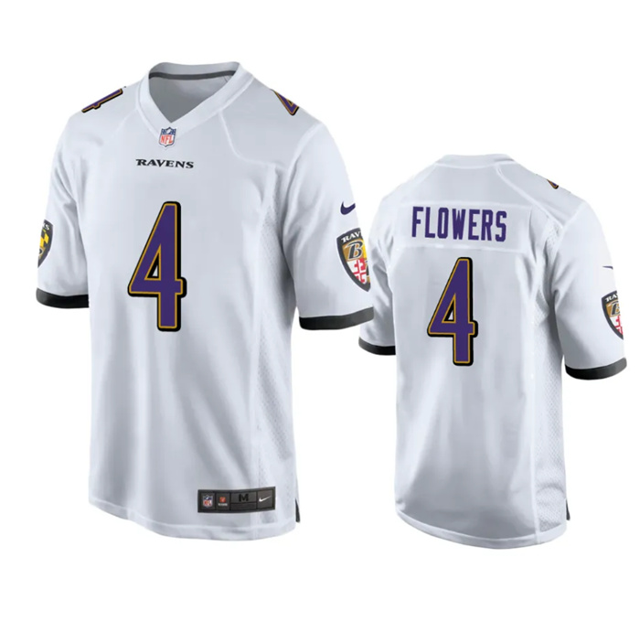 Men's Baltimore Ravens #4 Zay Flowers White Game Jersey Men's Baltimore Ravens #4 Zay Flowers White Game Jersey
