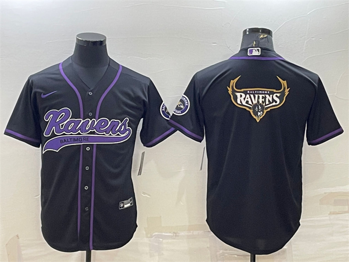 Men's Baltimore Ravens Black Team Big Logo With Patch Cool Base Stitched Baseball Jersey Men's Baltimore Ravens Black Team Big Logo With Patch Cool Base Stitched Baseball Jersey
