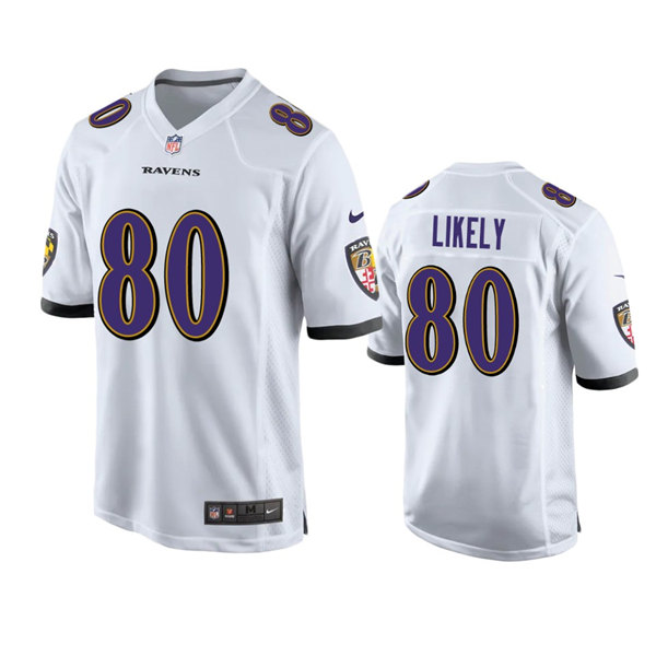 Men's Baltimore Ravens #80 Isaiah Likely White Game Jersey Men's Baltimore Ravens #80 Isaiah Likely White Game Jersey