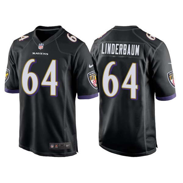 Men's Baltimore Ravens #64 Tyler Linderbaum Black Stitched Game Jersey Men's Baltimore Ravens #64 Tyler Linderbaum Black Stitched Game Jersey