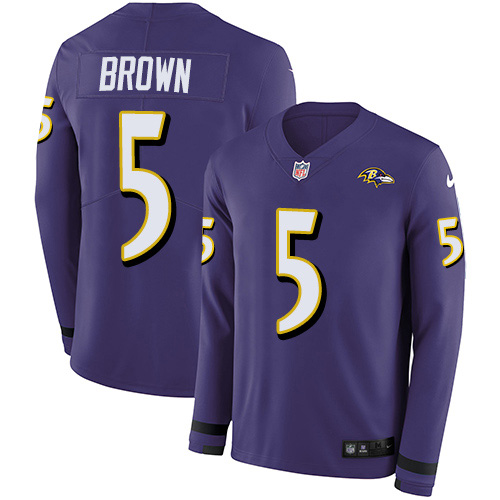 Nike Ravens #15 Marquise Brown Purple Team Color Men's Stitched NFL Limited Therma Long Sleeve Jersey Nike Ravens #15 Marquise Brown Purple Team Color Men's Stitched NFL Limited Therma Long Sleeve Jersey