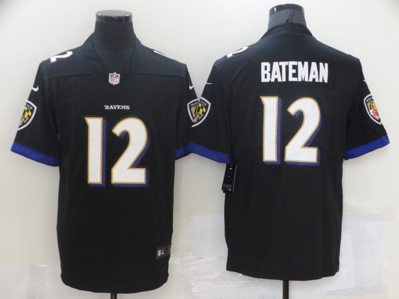 Men's Baltimore Ravens #12 Rashod Bateman 2021 Vapor Untouchable Black Stitched Jersey Men's Baltimore Ravens #12 Rashod Bateman 2021 Vapor Untouchable Black Stitched Jersey