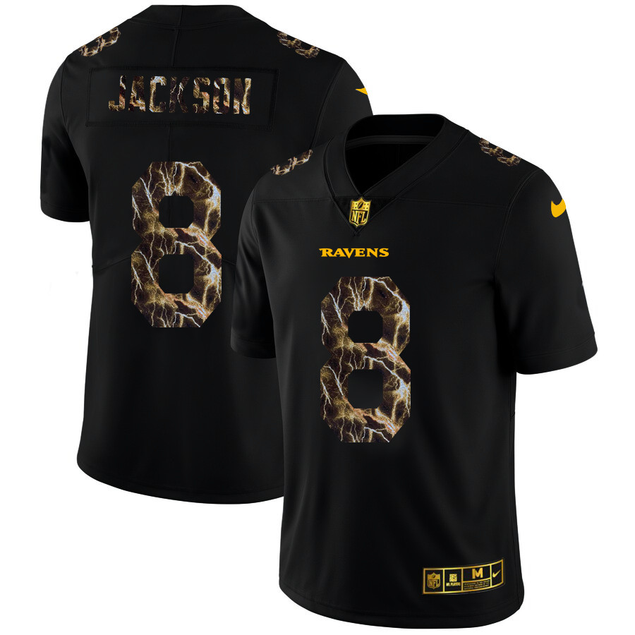 Baltimore Ravens #8 Lamar Jackson Men's Black Nike Flocked Lightning Vapor Limited NFL Jersey Baltimore Ravens #8 Lamar Jackson Men's Black Nike Flocked Lightning Vapor Limited NFL Jersey