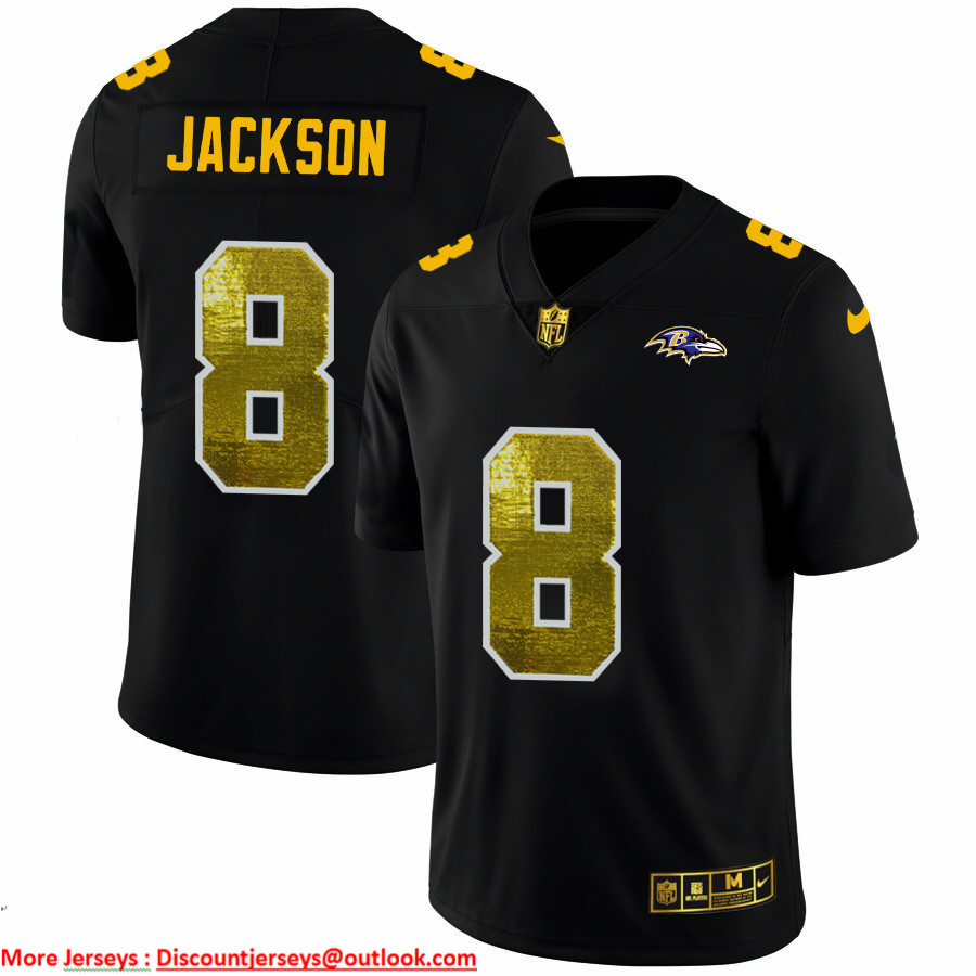 Baltimore Ravens #8 Lamar Jackson Men's Black Nike Golden Sequin Vapor Limited NFL Jersey Baltimore Ravens #8 Lamar Jackson Men's Black Nike Golden Sequin Vapor Limited NFL Jersey