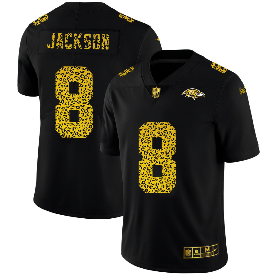 Baltimore Ravens #8 Lamar Jackson Men's Nike Leopard Print Fashion Vapor Limited NFL Jersey Black Baltimore Ravens #8 Lamar Jackson Men's Nike Leopard Print Fashion Vapor Limited NFL Jersey Black