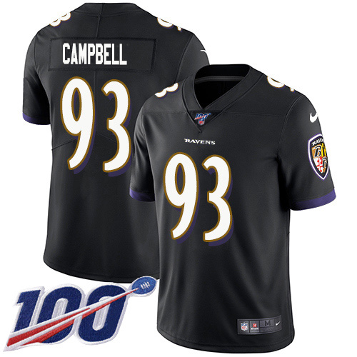 Nike Ravens #93 Calais Campbell Black Alternate Men's Stitched NFL 100th Season Vapor Untouchable Limited Jersey Nike Ravens #93 Calais Campbell Black Alternate Men's Stitched NFL 100th Season Vapor Untouchable Limited Jersey
