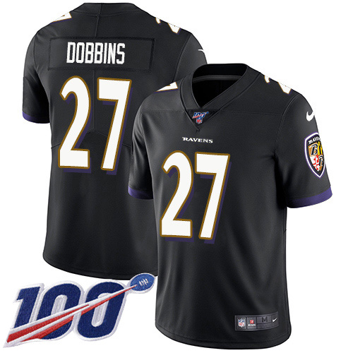 Nike Ravens #27 J.K. Dobbins Black Alternate Men's Stitched NFL 100th Season Vapor Untouchable Limited Jersey Nike Ravens #27 J.K. Dobbins Black Alternate Men's Stitched NFL 100th Season Vapor Untouchable Limited Jersey