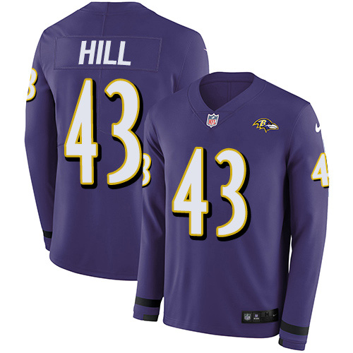 Nike Ravens #43 Justice Hill Purple Team Color Men's Stitched NFL Limited Therma Long Sleeve Jersey Nike Ravens #43 Justice Hill Purple Team Color Men's Stitched NFL Limited Therma Long Sleeve Jersey