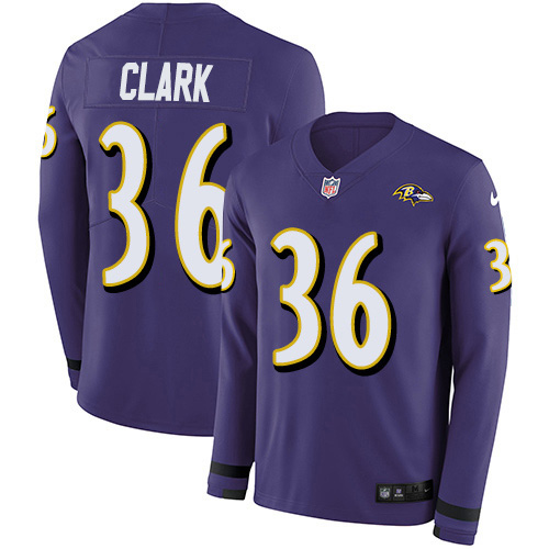 Nike Ravens #36 Chuck Clark Purple Team Color Men's Stitched NFL Limited Therma Long Sleeve Jersey Nike Ravens #36 Chuck Clark Purple Team Color Men's Stitched NFL Limited Therma Long Sleeve Jersey