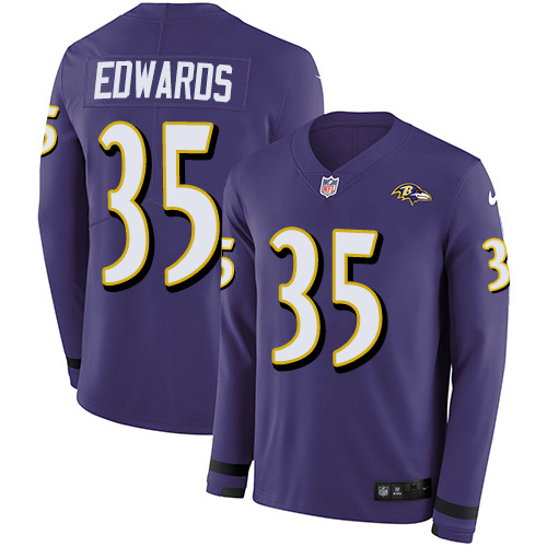 Nike Ravens #35 Gus Edwards Purple Team Color Men's Stitched NFL Limited Therma Long Sleeve Jersey Nike Ravens #35 Gus Edwards Purple Team Color Men's Stitched NFL Limited Therma Long Sleeve Jersey