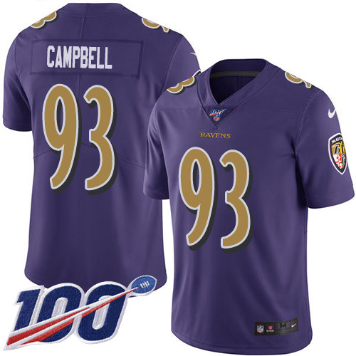 Nike Ravens #93 Calais Campbell Purple Men's Stitched NFL Limited Rush 100th Season Jersey Nike Ravens #93 Calais Campbell Purple Men's Stitched NFL Limited Rush 100th Season Jersey