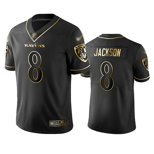 Ravens #8 Lamar Jackson Black Men's Stitched Football Limited Golden Edition Jersey Ravens #8 Lamar Jackson Black Men's Stitched Football Limited Golden Edition Jersey