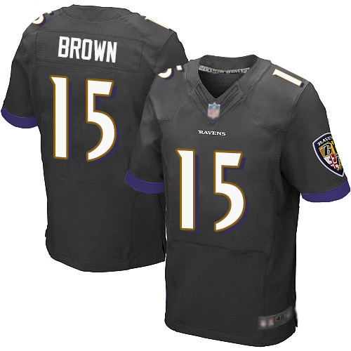 Ravens #15 Marquise Brown Black Alternate Men's Stitched Football New Elite Jersey Ravens #15 Marquise Brown Black Alternate Men's Stitched Football New Elite Jersey