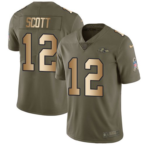 Nike Ravens 12 Jaleel Scott Olive Gold Salute To Service Limited Jersey Nike Ravens 12 Jaleel Scott Olive Gold Salute To Service Limited Jersey
