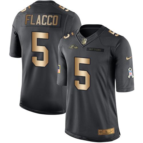 Nike Ravens #5 Joe Flacco Black Men's Stitched NFL Limited Gold Salute To Service Jersey Nike Ravens #5 Joe Flacco Black Men's Stitched NFL Limited Gold Salute To Service Jersey