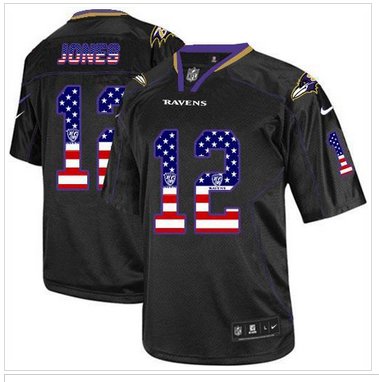 NEW Baltimore Ravens #12 Jacoby Jones Black NFL Elite USA Flag Fashion jersey
